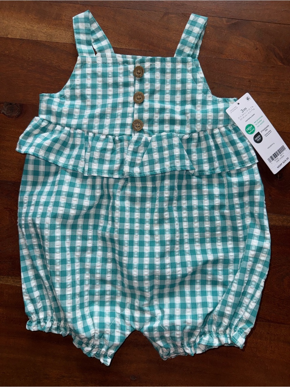 Carter's Teal and White Gingham Baby Romper